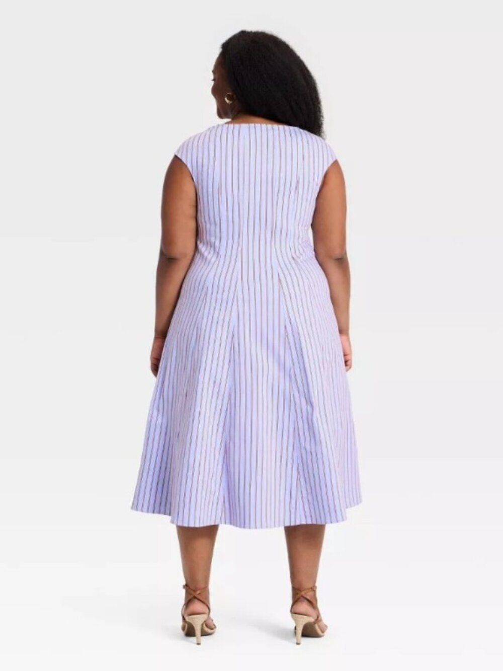 AVA & ViV Light Blue Sleeveless Red Stripes Midi NWT 18 - Picture 2 of 3
